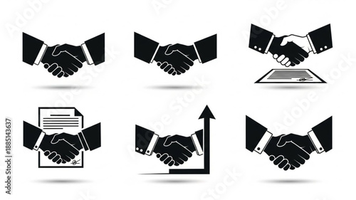 Business Handshake Icons Set Agreement Partnership Deal.