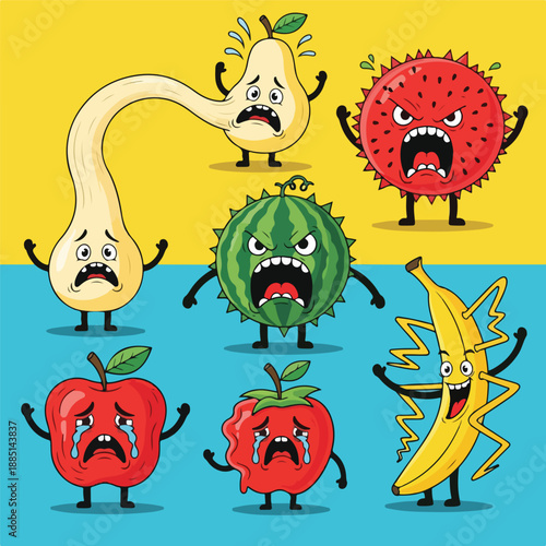 angry fruit and vegetable characters