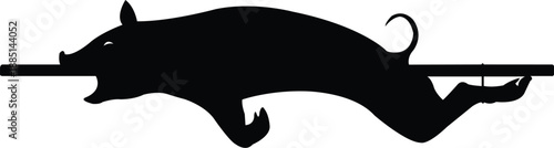 Roast sucking pig on iron logo black silhouette vector illustration. 