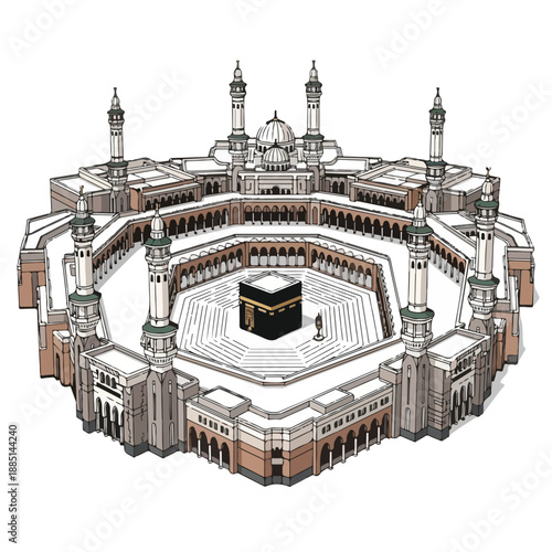 Illustration of Masjid al Haram in Mecca Saudi Arabia with Kaaba