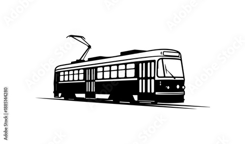 Vintage Tram Illustration in Black and White