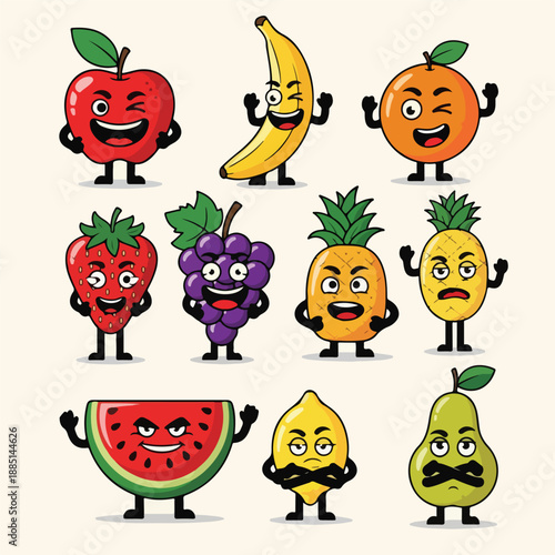 Cartoon fruit characters with emotions