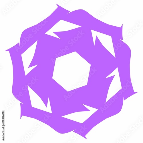Abstract purple geometric swirl ornament on white background.