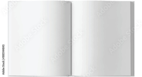 Open blank white book showing two empty pages ready for text writing design or artistic creative journaling layout
