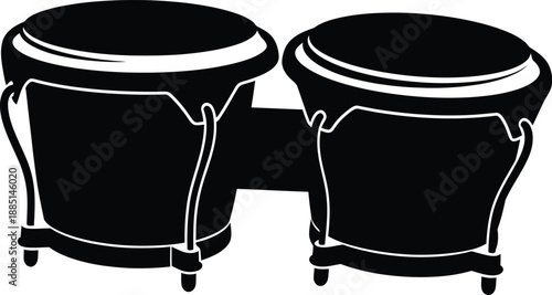 Set of glass jars with two cups of coffee and tea arranged like ethnic wood percussion instruments on a white background to play a rhythmic musical beat