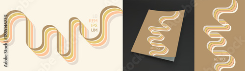 Colorful lines. Curved ribbons. Softcover book layout. Cover design template. Vector illustration for brochure, poster, flyer, album, magazine, planner, notebook or notepad.