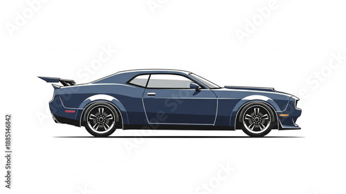 Dark Blue Sports Car with Wide Body Kit and Spoiler.