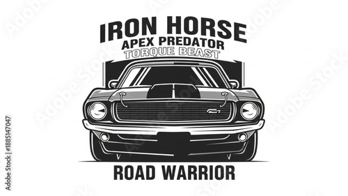 Vintage Muscle Car Front View Illustration.