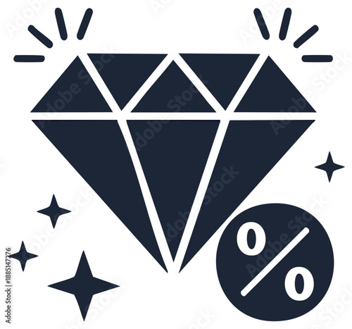 Gleaming diamond icon and percentage sign symbolizing a valuable discount or exclusive sale promotion