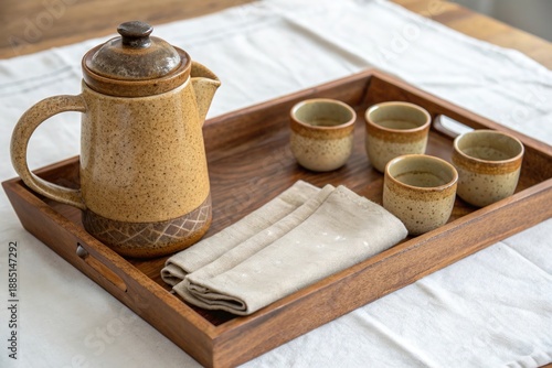 Wallpaper Mural A tray with a teapot, cups, and a napkin Torontodigital.ca