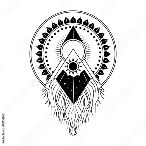 A filled style illustration of alchemy wheel symbol
