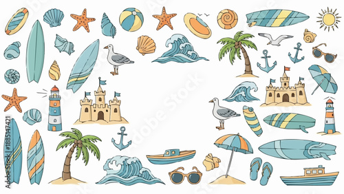 Summer Beach Vacation Elements Collection.