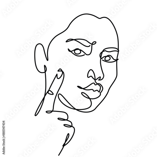 Finger to cheek one line drawing. Finger to cheek single line illustration. Finger to cheek minimalist line art. Finger to cheek vector art