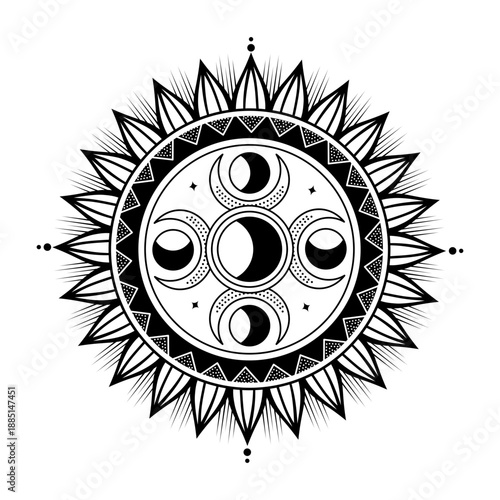 A filled style illustration of alchemy wheel symbol
