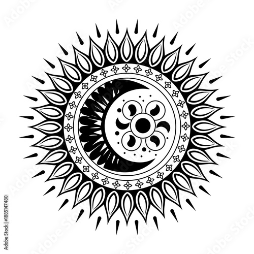A filled style illustration of alchemy wheel symbol
