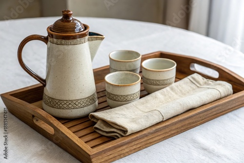 Wallpaper Mural A tray with a teapot, cups, and a napkin Torontodigital.ca