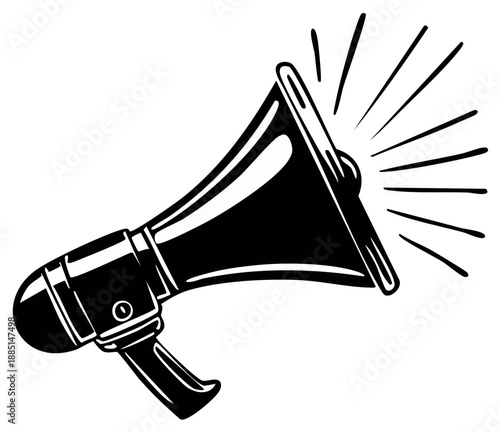 Vintage Megaphone Announcing with Sound Waves in Black and White Promoting an Event or Idea Announcement communication