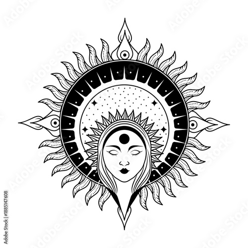 A filled style illustration of alchemy wheel symbol
