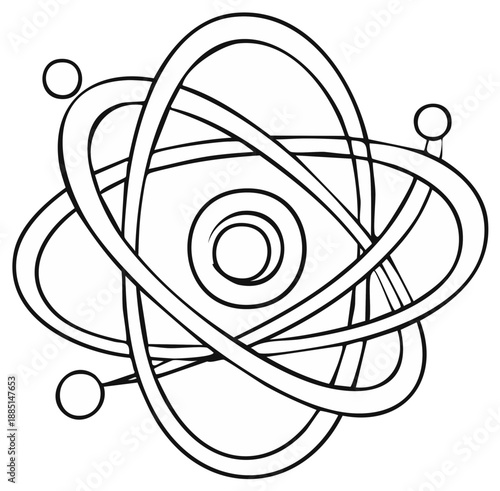 Atom Model Illustration with Electrons Orbiting Nucleus Depicting Science, Physics, or Chemistry