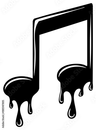 Music Note Drips Graphic Black Dripping Liquid Ink Design Isolated Element Creative Sound Illustration Fun