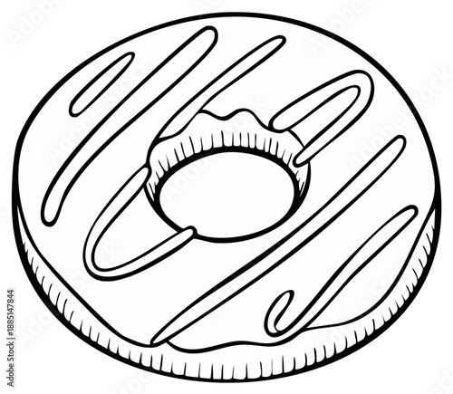 Outlined illustration of a sweet doughnut with icing design, dessert concept