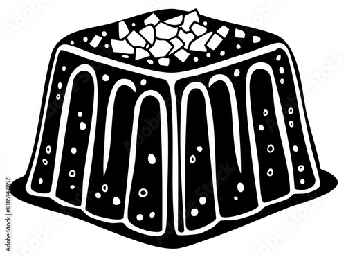 Stylized Dark Chocolate Mousse Dessert with Crystalline Sugar Garnish