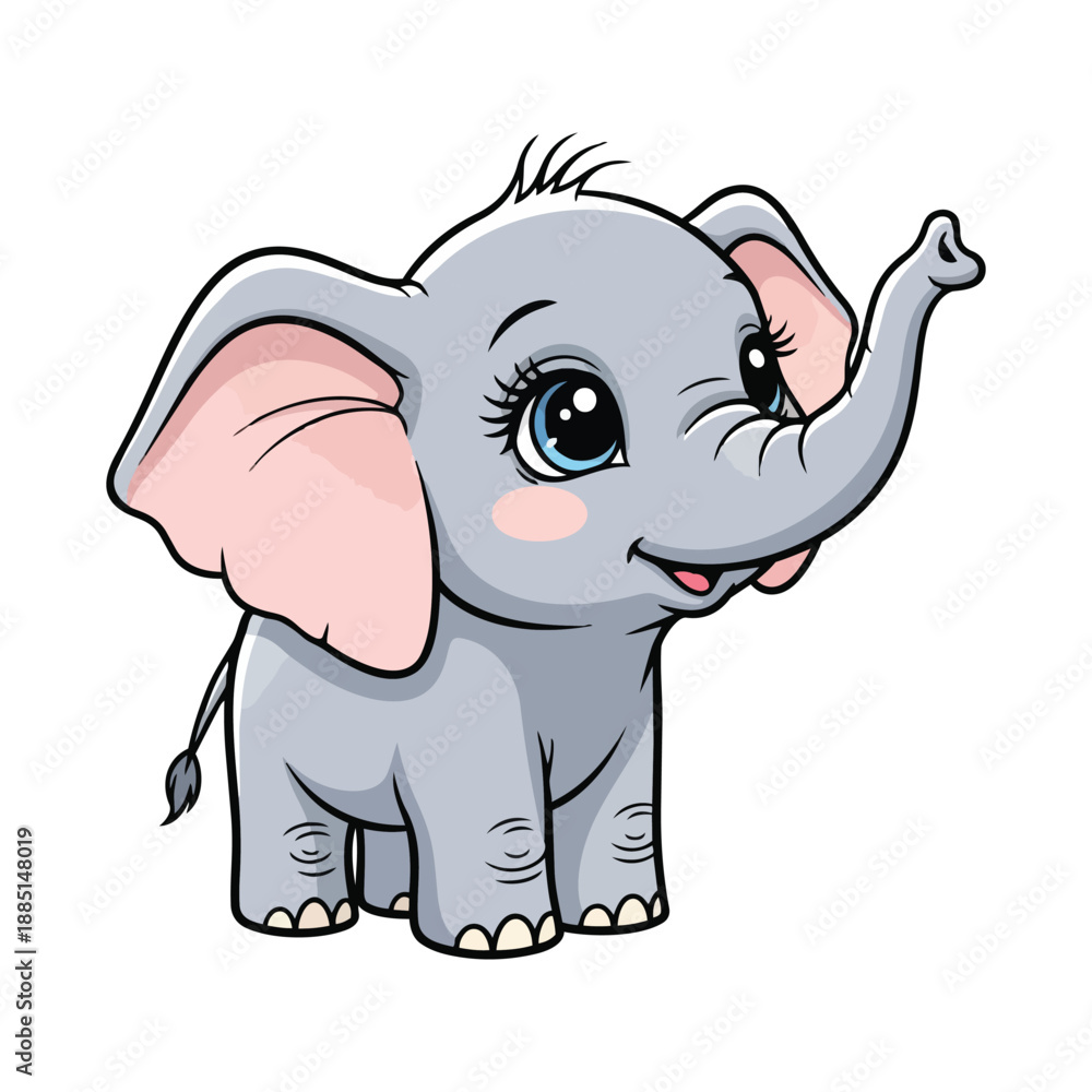 Fototapeta premium baby elephant cartoon character vector illustration on white background