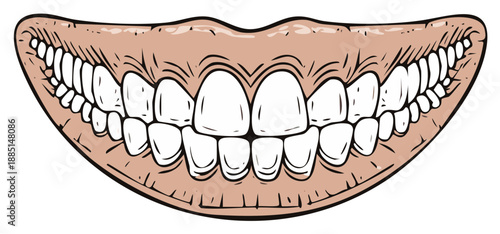 Exaggerated Grinning Mouth With Many White Teeth Illustration