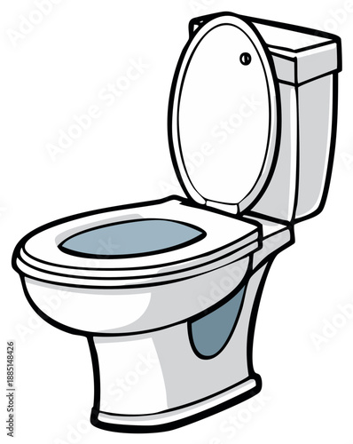 Modern ceramic toilet with open lid and seat illustration