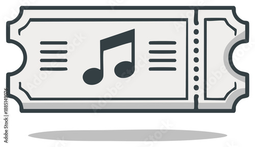 Music concert ticket illustration with musical note symbol, entertainment event design