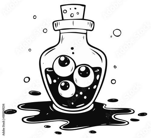 Cartoon Eye Potion Bottle Illustration for Halloween Party Decoration or Poster Design