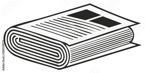 Stylized illustration of a folded newspaper with visible text and headlines