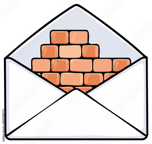 Illustration of a brick wall filling an open envelope symbolizing communication block or censorship
