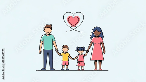 Diverse family holding hands with heart symbol representing love and unity clean vector illustration for concepts like parenting and together