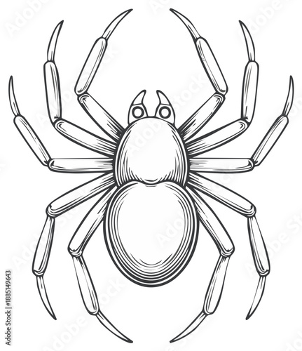 Detailed black and white illustration of a spider