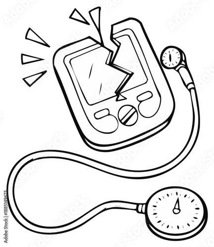 Broken medical device with pressure gauge and broken screen