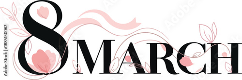 Elegant 8 march international women's day vector with floral and ribbon elements