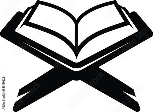 Open quran holy book on rehal stand icon vector. islamic religion symbol for ramadan eid