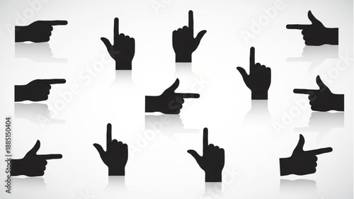 Collection of Black Hand Gestures Pointing and Indicating Directions.