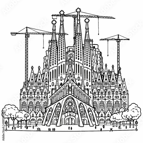 Canvas Print Sagrada Familia Barcelona Vector Illustration