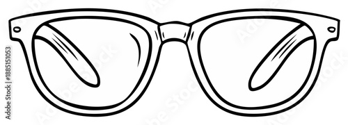 Black and white illustration of eyeglasses with clear lenses, eyewear