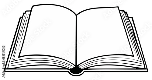 Open book illustration with blank pages, book mockup, literature and education concept