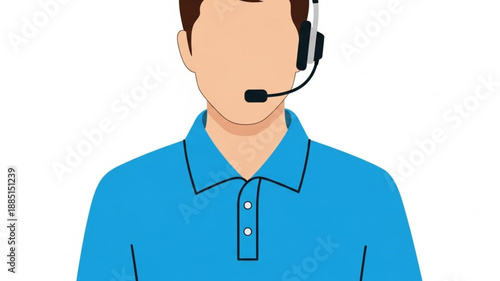 Man with headset and blue polo shirt illustration.