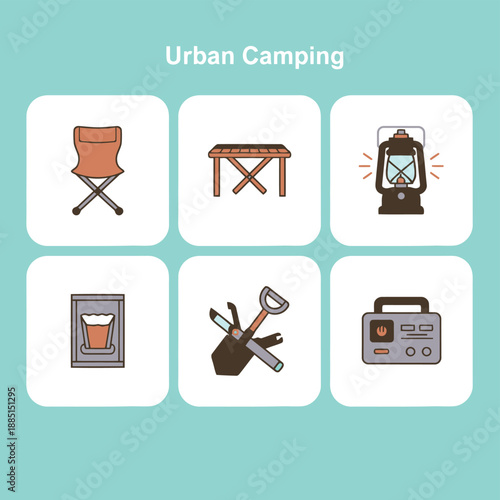 Urban Camping and Outdoor Glamping Gear Set with Folding Chair Portable Table Oil Lantern Beverage Cooler Multitool and Power Station for Modern Nomadic Lifestyle