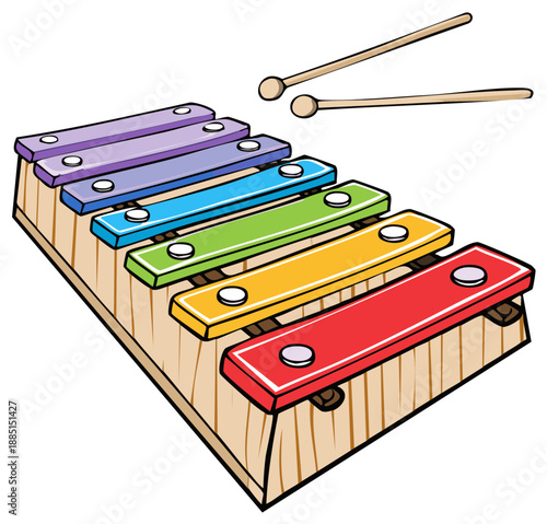 Colorful xylophone with wooden mallets