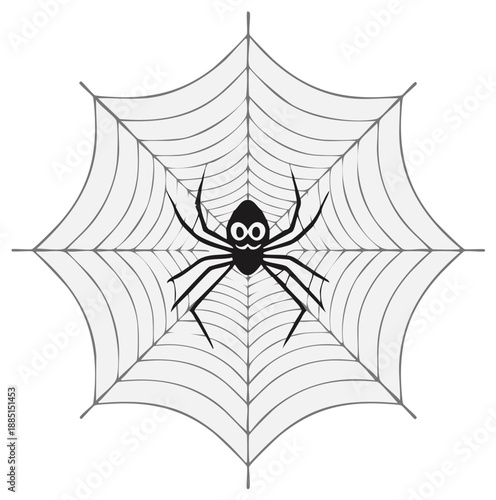 Cute cartoon spider with big eyes on a simple web illustration