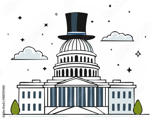 Government building with a top hat on its dome illustration