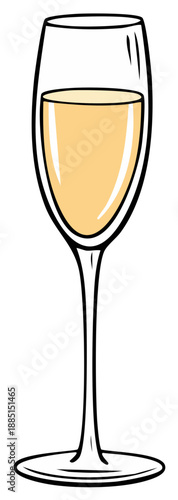 Simple vector illustration of a champagne flute with golden sparkling wine