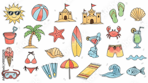 Summer Beach Vacation Icons Collection.