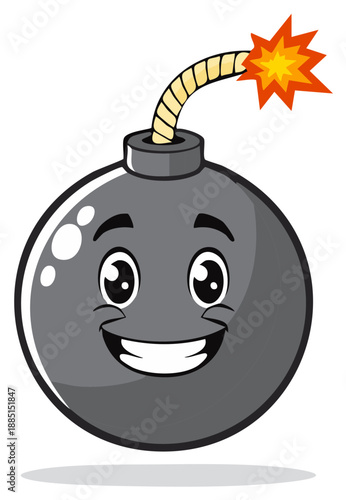 Happy Bomb with Exploding Fuse Cartoon Character